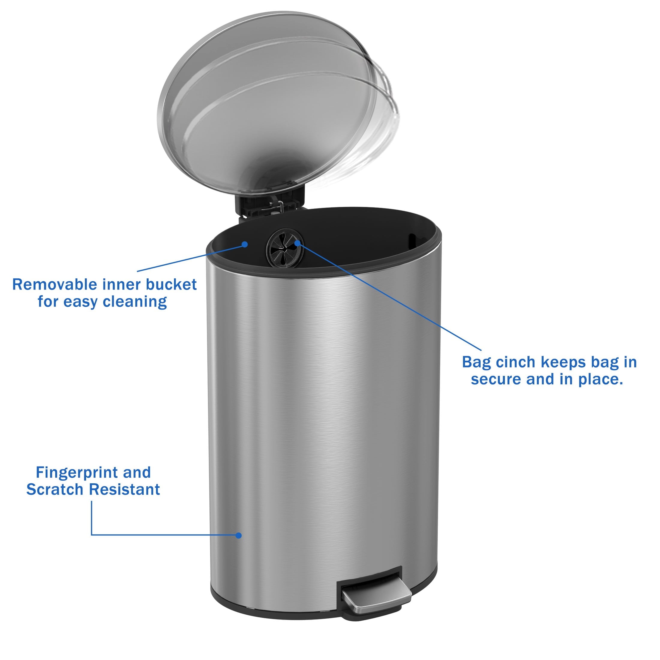  Kitchen Trash Can, 10.5 Gallon Stainless Steel Oval Step Garbage Bin with Soft Close Lid, Silver