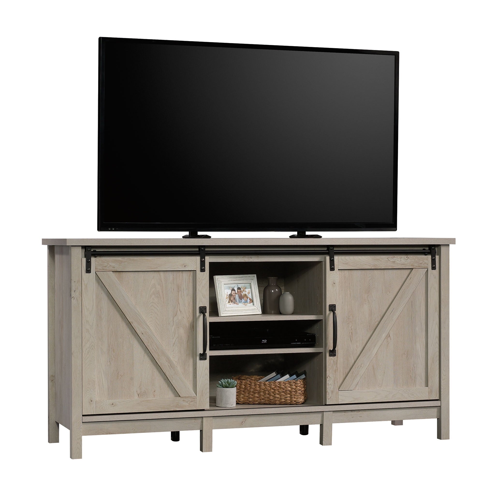  Modern Farmhouse TV Stand for TVs up to 70", Rustic White Finish