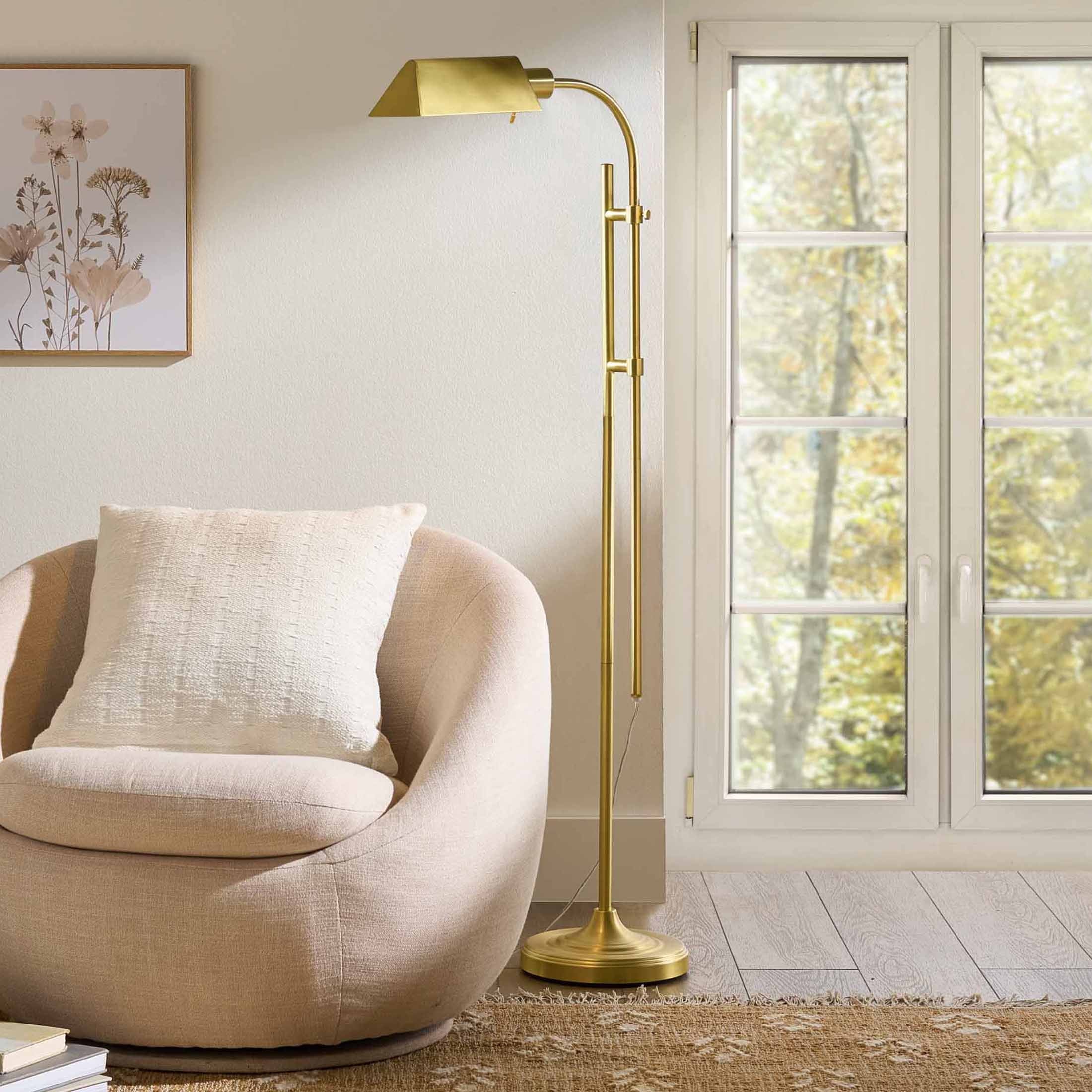  1-Light Modern Adjustable Brass Floor Lamp Gold