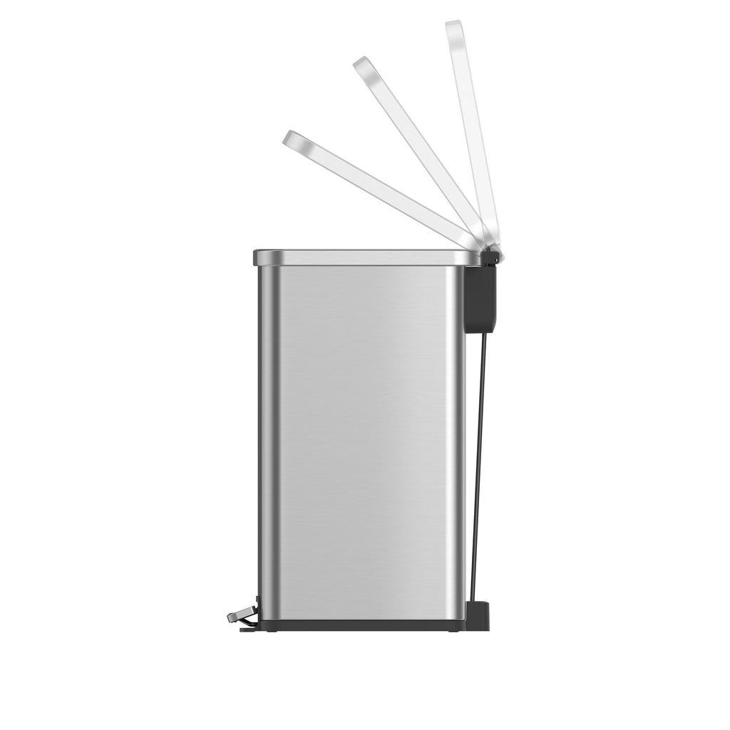  Kitchen Trash Can, 7.9 Gallon Stainless Steel Slim Step Garbage Bin with Soft Close Lid, Silver