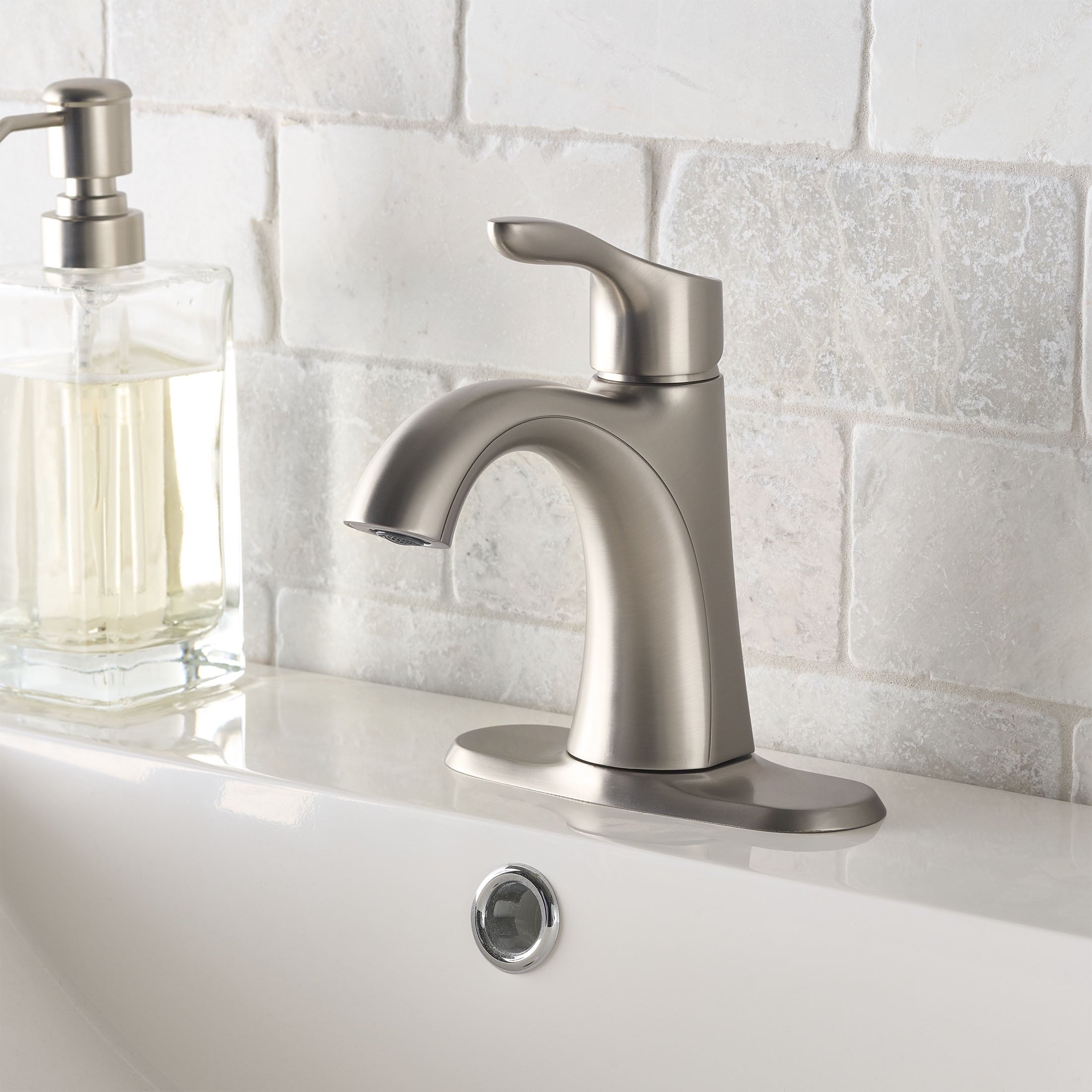  Simple Flair Single Hole Bathroom Faucet in Satin Nickel