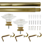  1� Clear Acrylic Square Single Curtain Rod, Brass, 42-120�