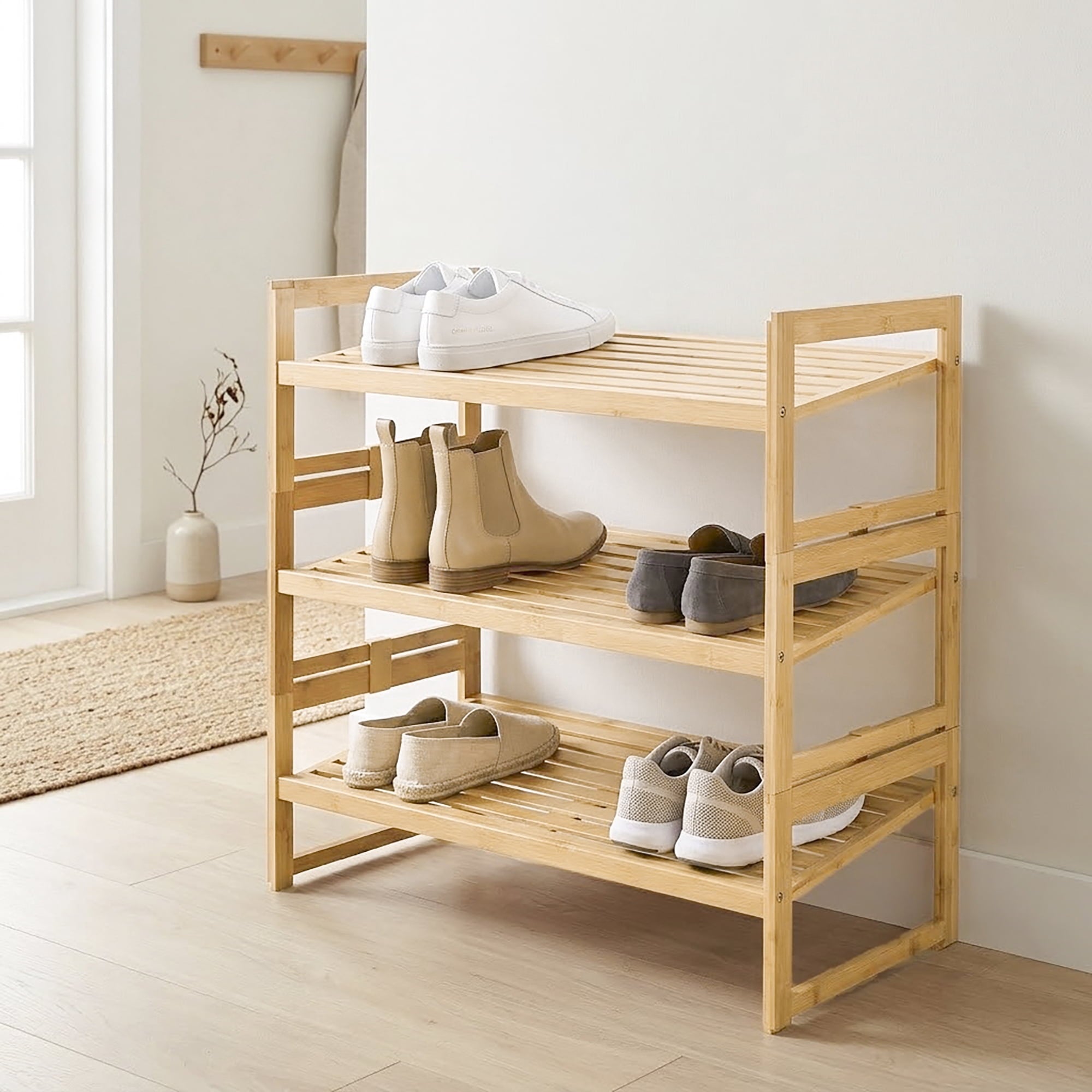  Bamboo 3-Tier Shoe Rack, Holds 9 Pairs
