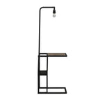  54"  Matte Black Metal Floor Lamp with Faux Wood Table and Magazine Rack