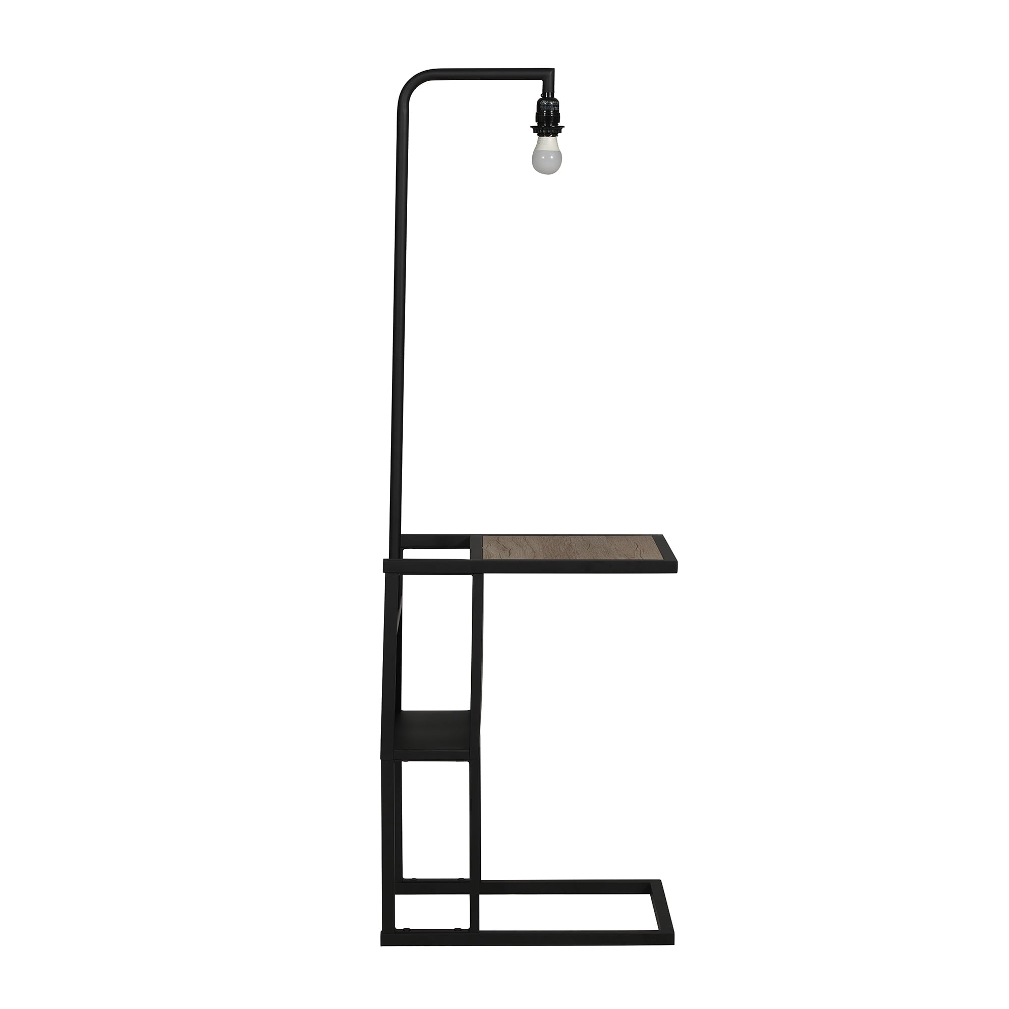  54"  Matte Black Metal Floor Lamp with Faux Wood Table and Magazine Rack