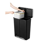  Kitchen Recycle Trash Can, 16 Gallon Plastic Dual Compartment Step Garbage Bin, Black