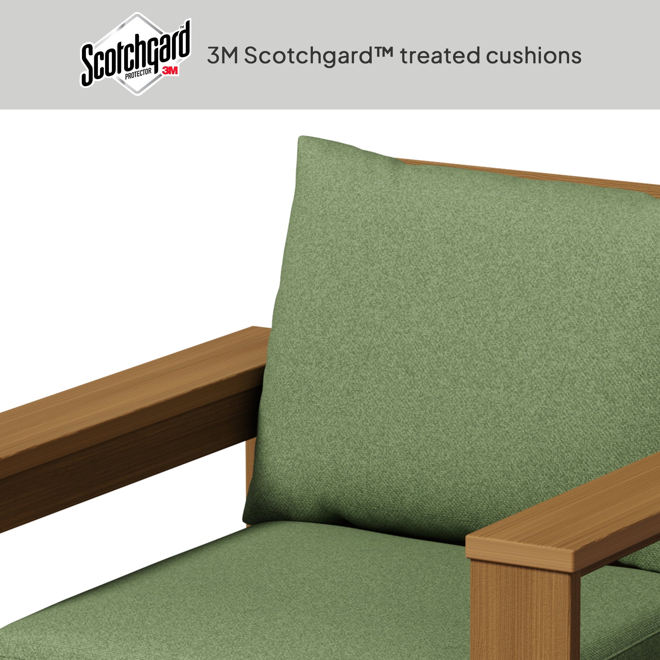  Ezra Outdoor HDPE Club Chair with Teak Finish and Green Cushions