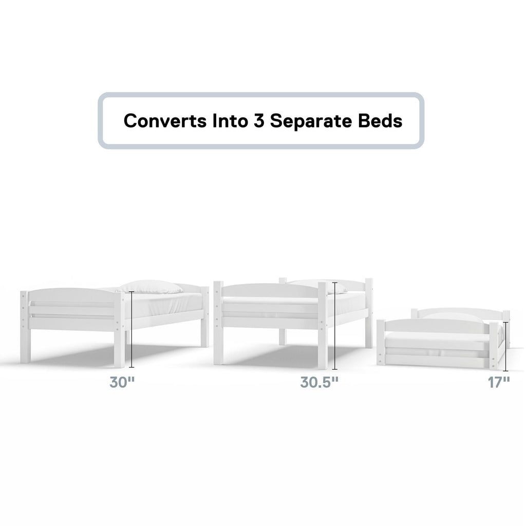  Tristan Kids' Convertible Triple Bunk Bed, Twin Over Twin Over Twin, White