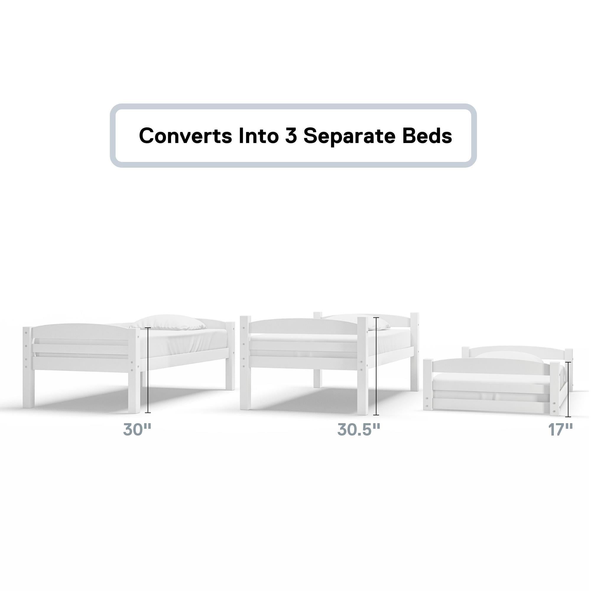  Tristan Kids' Convertible Triple Bunk Bed, Twin Over Twin Over Twin, White