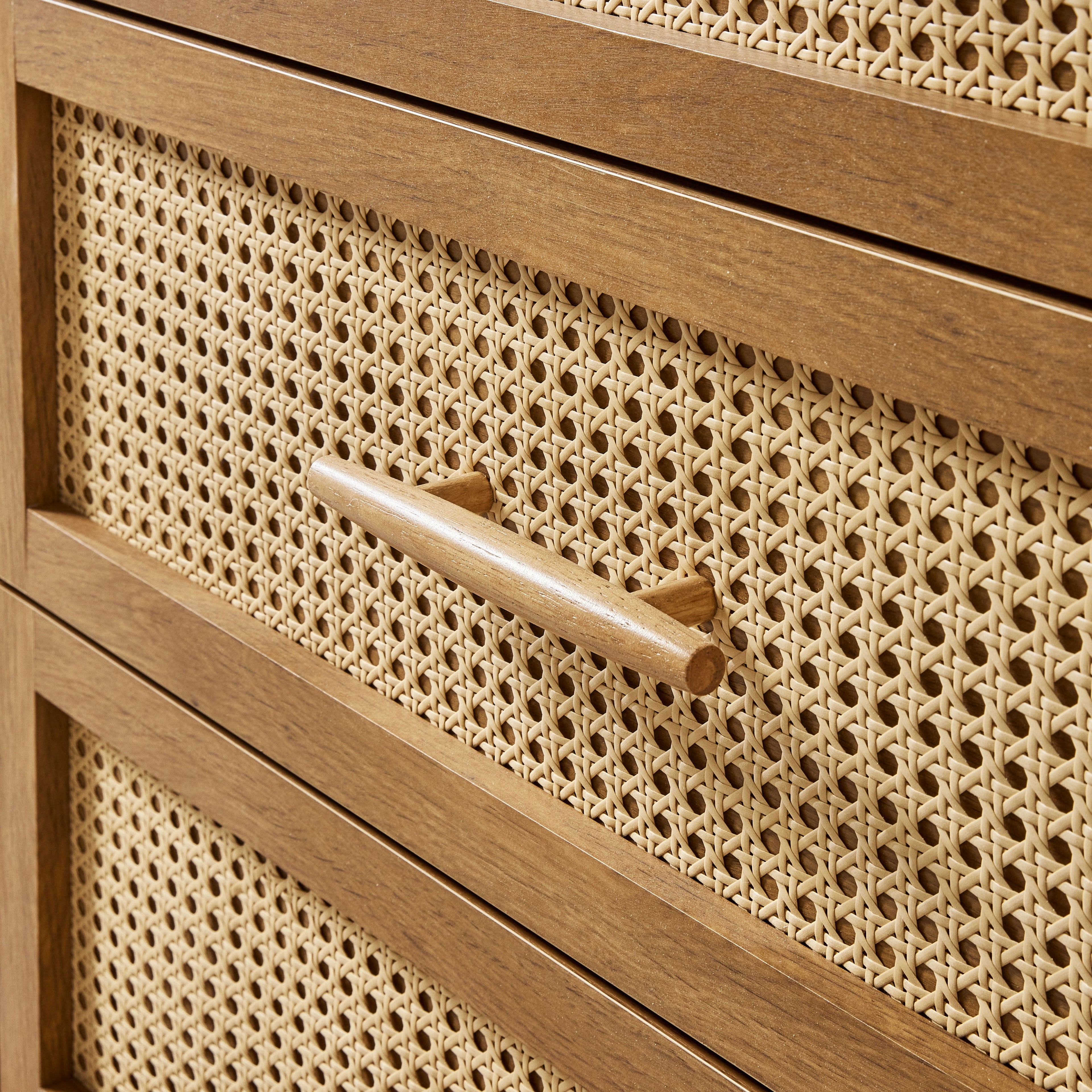  Springwood Caning 3-Drawer Nightstand with USB, Light Honey finish