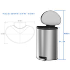  Kitchen Trash Can, 14.5 Gallon Stainless Steel Semi Round Step Garbage Bin with Soft Close Lid, Silver
