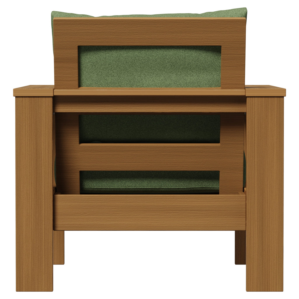  Ezra Outdoor HDPE Club Chair with Teak Finish and Green Cushions