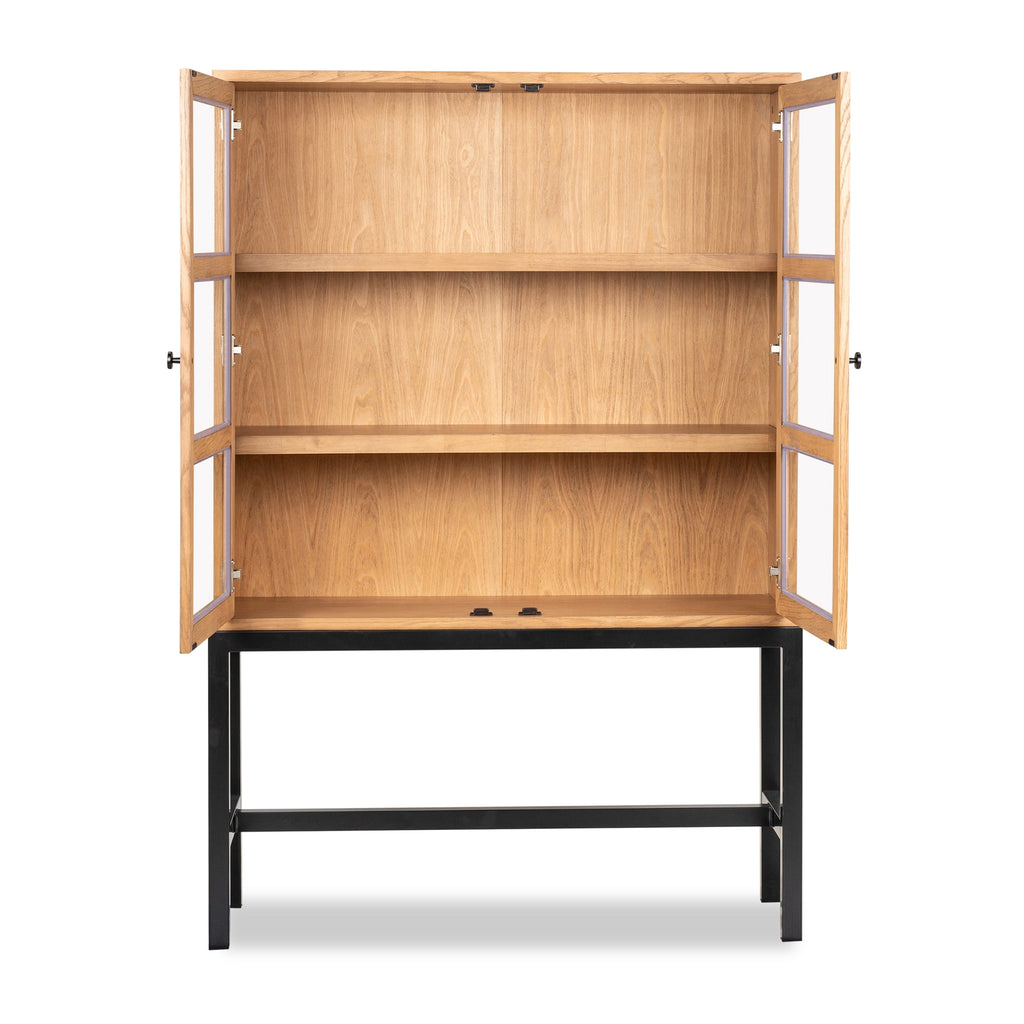  Ezra China Cabinet, Light Honey Finish and Black Stand