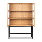  Ezra China Cabinet, Light Honey Finish and Black Stand