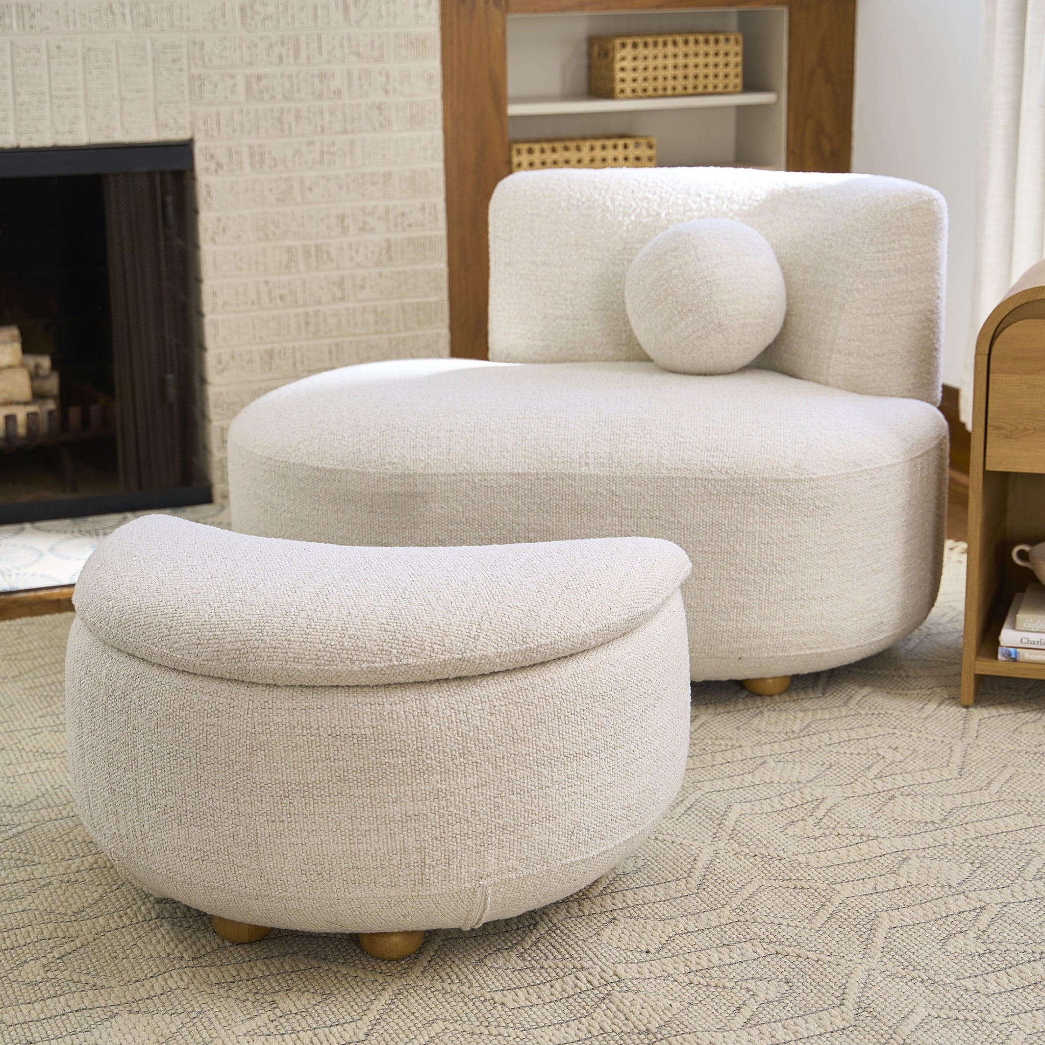  Juliet Modern Boucle Chaise & Storage Ottoman, Pearl