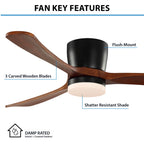  52" Hayden Matte Black Indoor/Outdoor Hugger Ceiling Fan with Light Kit and Remote Control