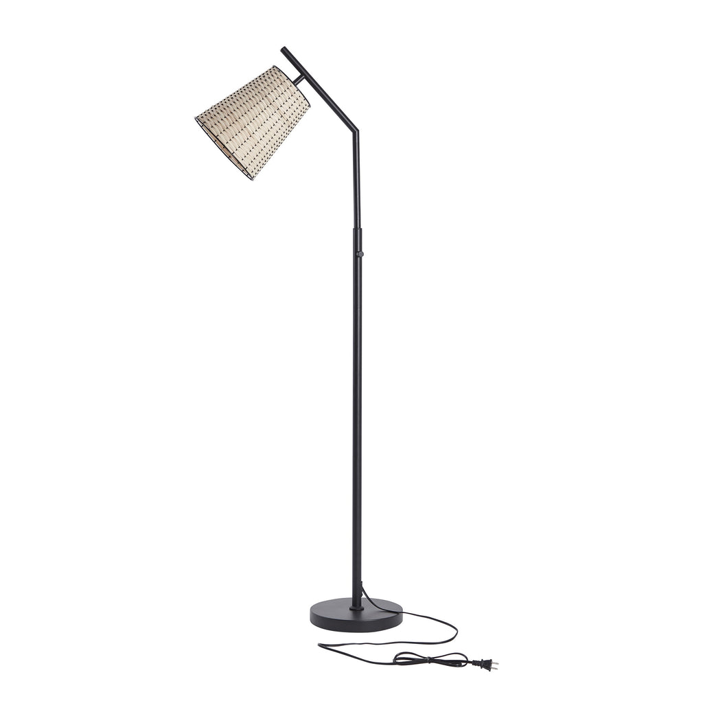  60� Boho Black Angled Floor Lamp with Natural Shade