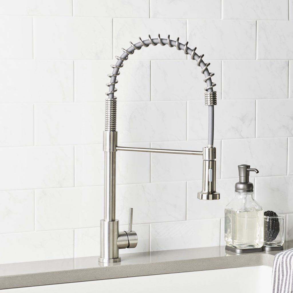  Elmont Single Handle Pull-Down Kitchen Faucet with Spring Neck, Satin Nickel