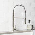  Elmont Single Handle Pull-Down Kitchen Faucet with Spring Neck, Satin Nickel