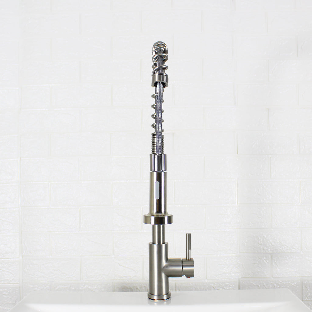  Elmont Single Handle Pull-Down Kitchen Faucet with Spring Neck, Satin Nickel