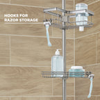  Adjustable Tension Steel Shower Pole Caddy, 4 Shelves, Satin Nickel