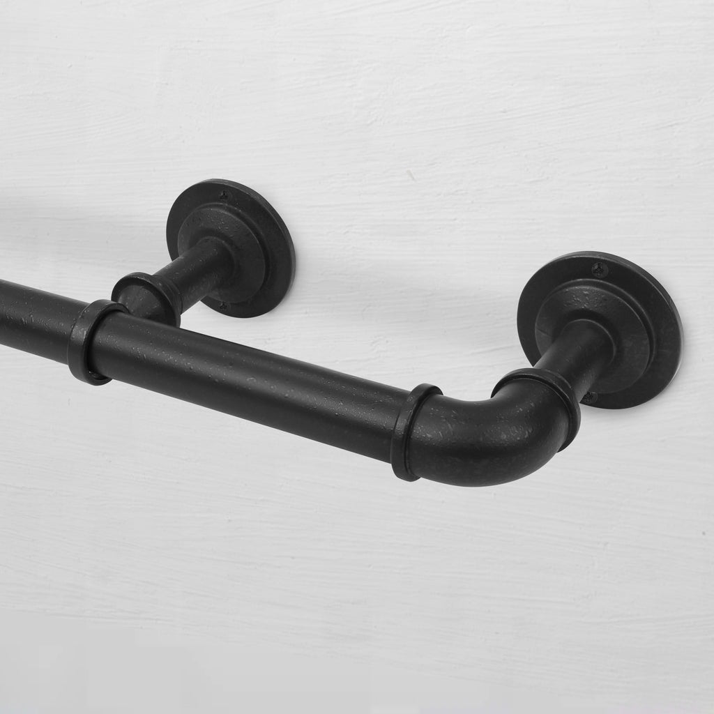  1" Wrought Iron Finish Industrial Pipe Single Curtain Rod 32-120"