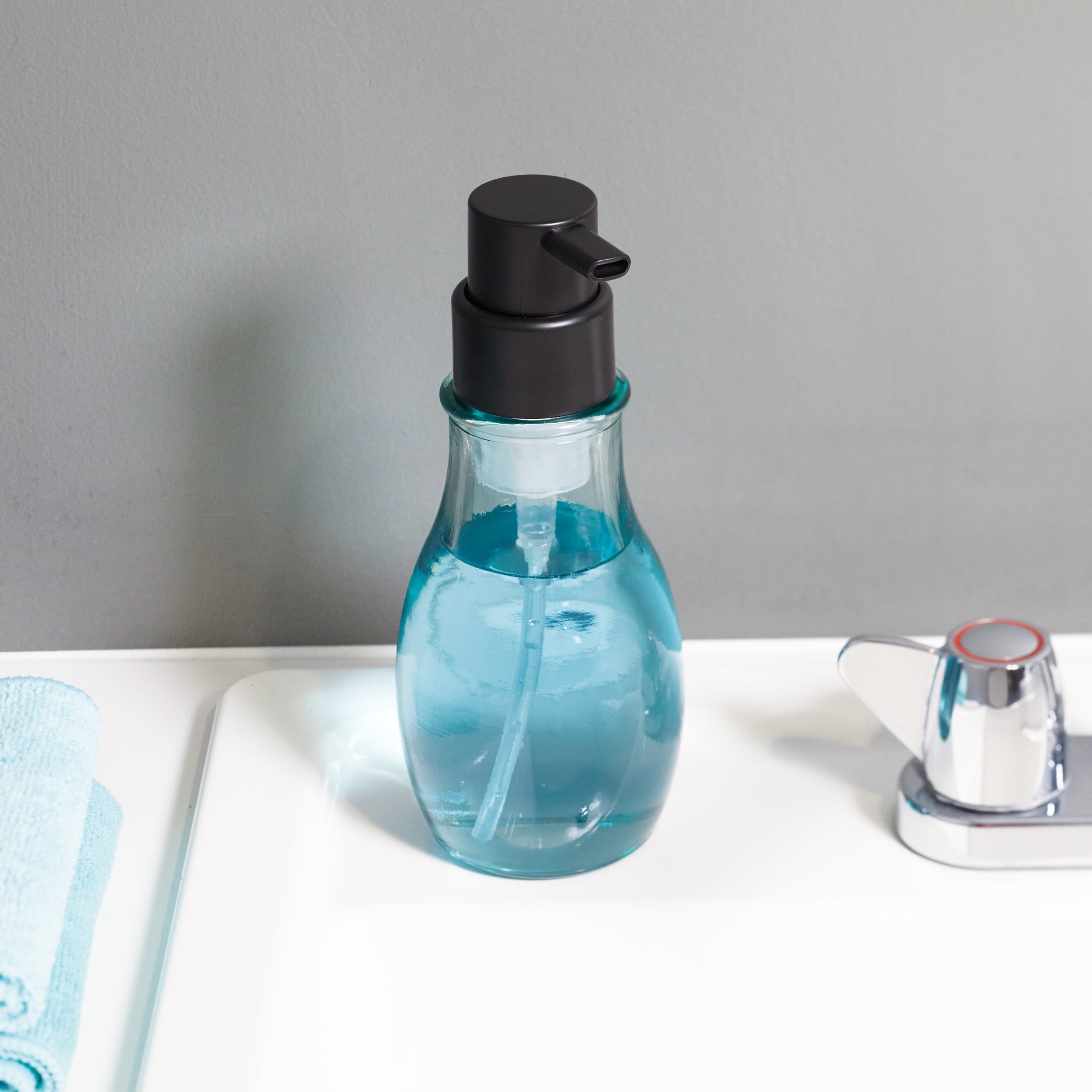 (3 pack)  Recycled Glass Foaming Soap Pump, Clear/ Black