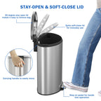  Kitchen Trash Can, 14.5 Gallon Stainless Steel Semi Round Step Garbage Bin with Soft Close Lid, Silver