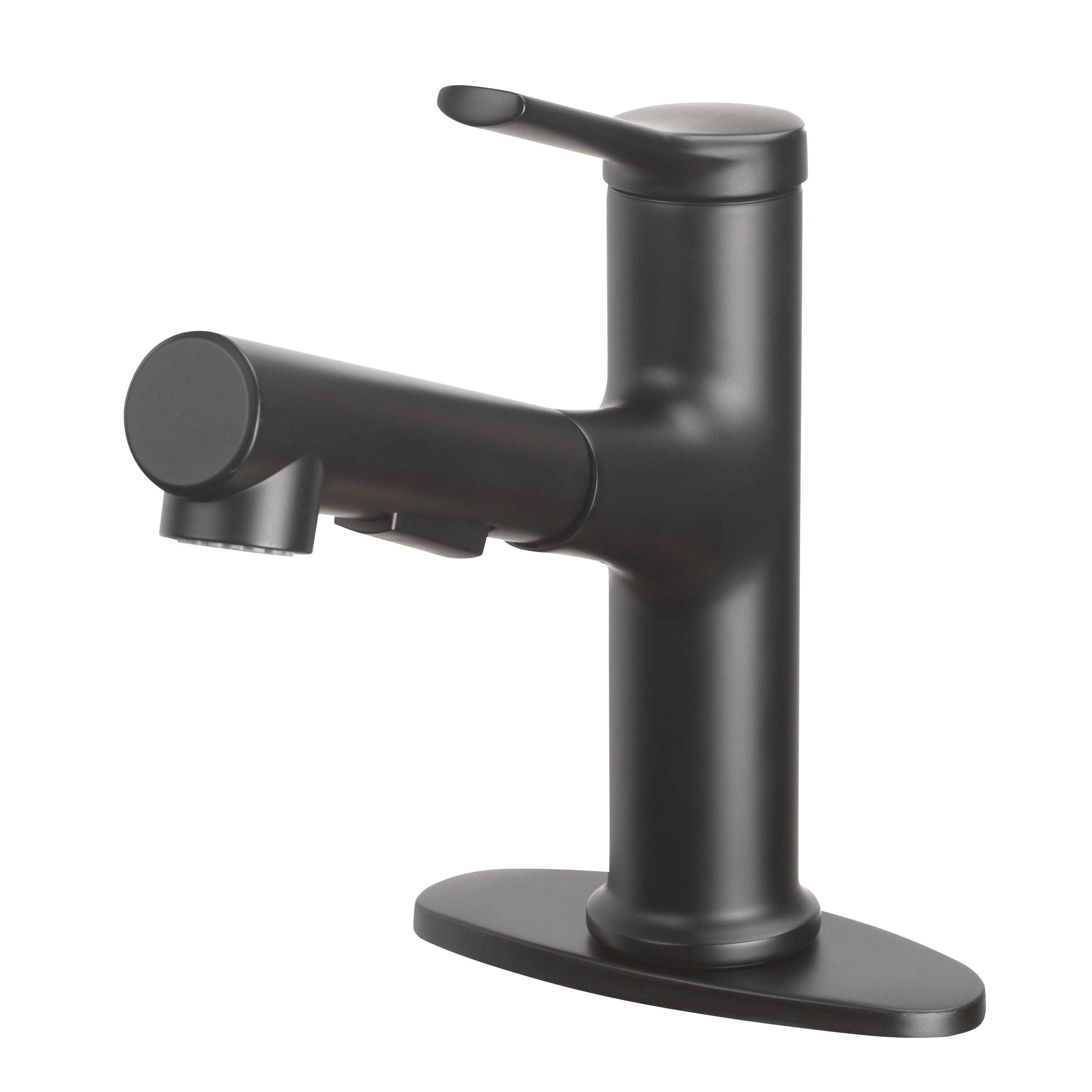  Pull-Out Bathroom Sink Faucet with Pop-up Drain and Optional Deckplate, Matte Black