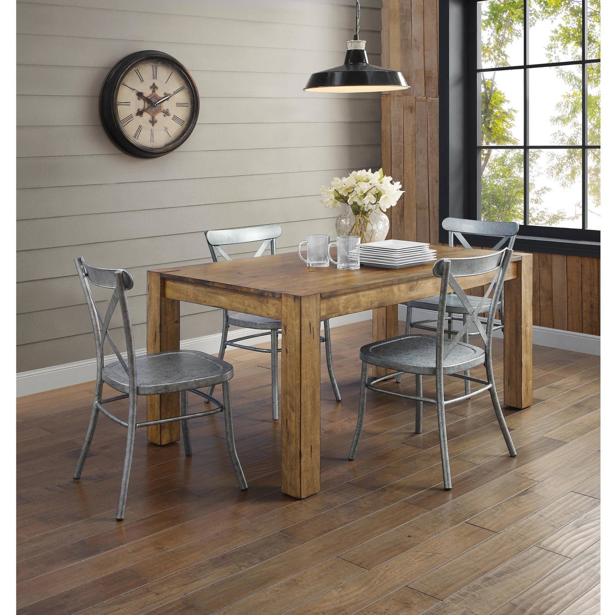  Collin Distressed Dining Chair, Set of 2, Silver Finish
