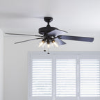  52" Matte Black Indoor Ceiling Fan with Light, 5 Blades, Pull Chains & Reverse Airflow