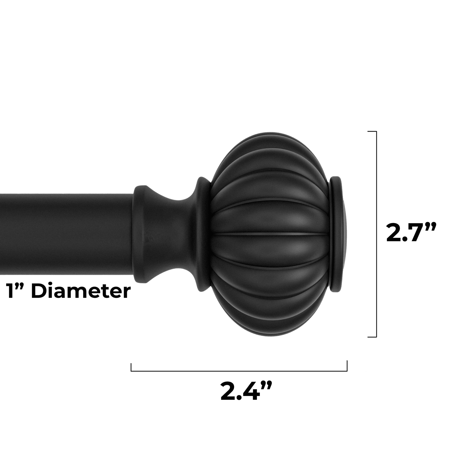  1" Matte Black Ribbed Knob Adjustable Single Rod Set, 42"-120"